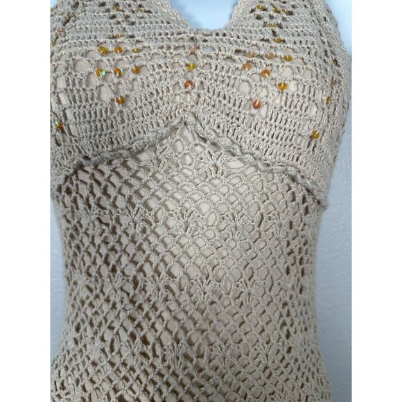 J.J. Basics Vintage y2k Lace Sequin Crochet Babydoll Halter Blouse Size Medium - Picture 5 of 7
